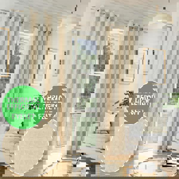 Enhanced Living Cream Geometric Velvet Embossed Thermal Room Darkening Curtains for Bedroom & Living Room