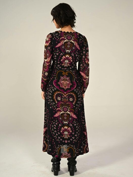 Rose & Nancy Annaline Black Pirnt Midi Dress