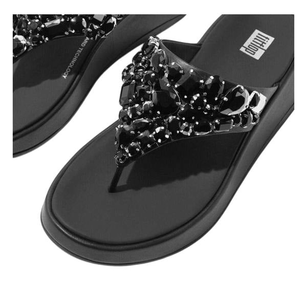 FitFlop Womens/Ladies Jewelled Leather Flatform Sandals - Black - 