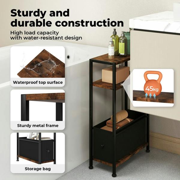 Levede Side End Table Industrial 3 Tier Wooden Oxford Storage Basket Living Room