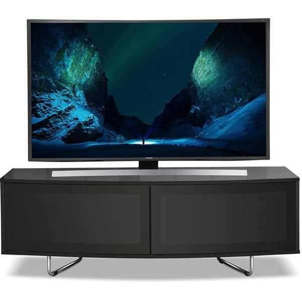 Homeology Caru Gloss Black Beam-Thru Remote Friendly Super-Contemporary"D" Shape Design 32"-65" LED/OLED/LCD TV Cabinet