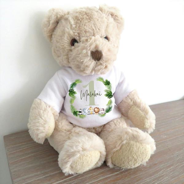 Aye Do Gifts Personalised Luxury Teddy Bear Green Boys 1st Birthday T-shirt  | New Baby Boys Present
