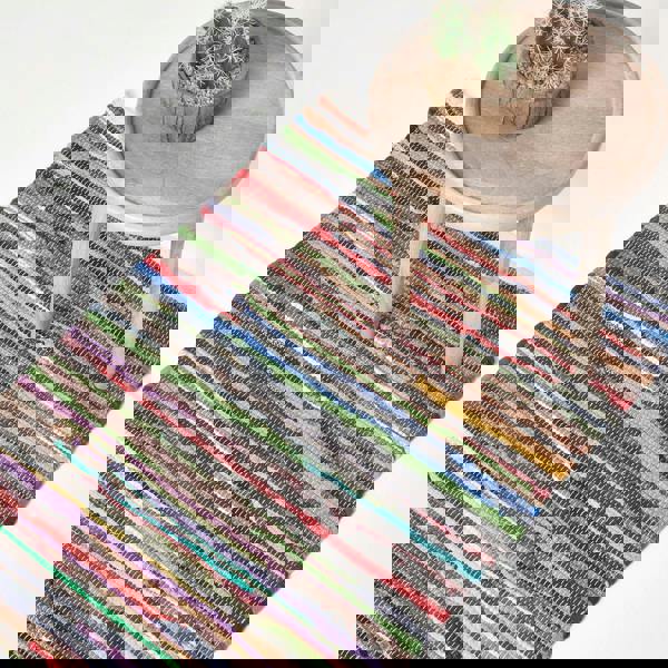 HOMESCAPES Hand Woven Multi Coloured Striped Cotton Chindi Rug