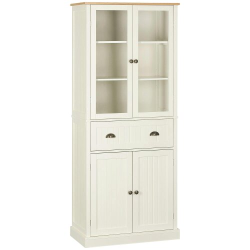 Wyld Haus Fidozi Wooden Cream White 5 Tier Freestanding Kitchen Cupboard With Adjustable Shelves And Drawer