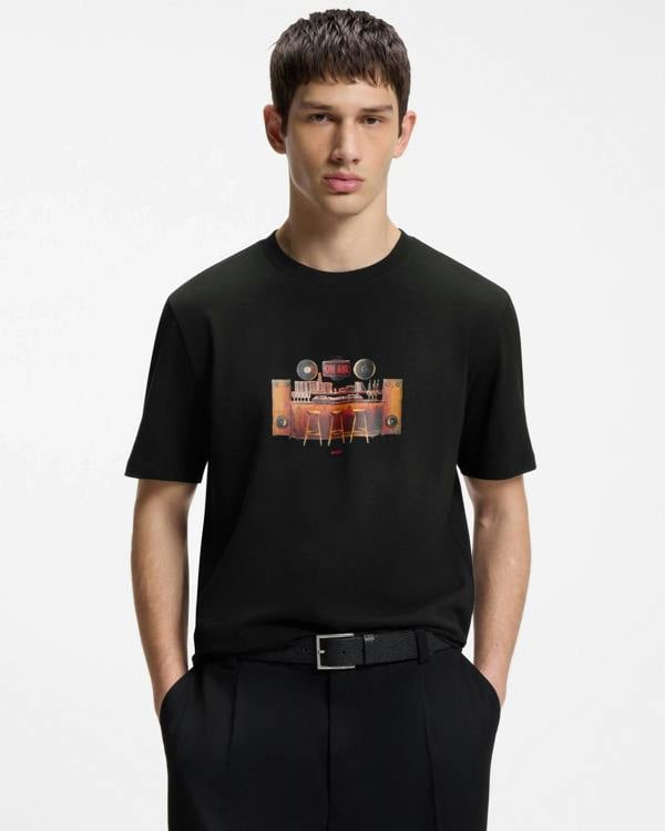 HUGO Durectee Mens Graphic T - Shirt - Black 001 | CHO | Designer Mens Short Sleeve T - Shirts