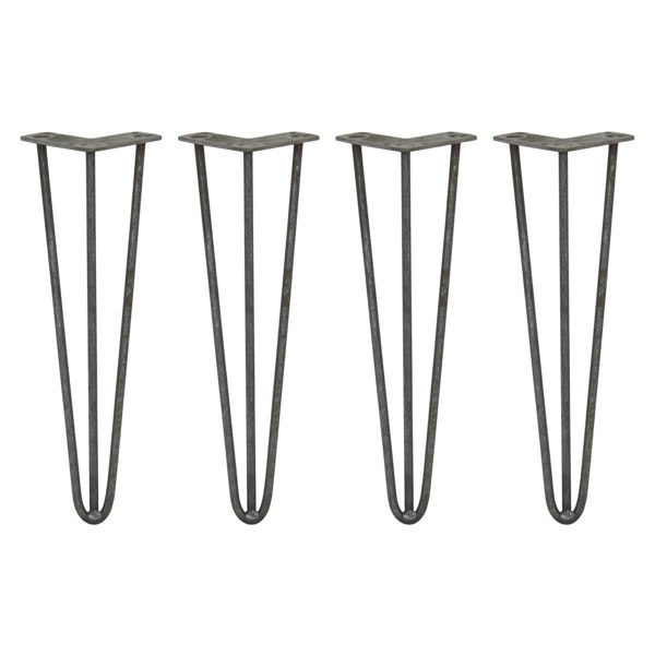 SkiSki 4 x 16" Hairpin Legs - 3 Prong - 10mm - Raw Steel