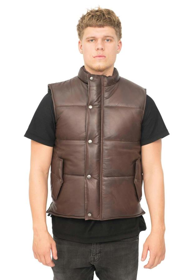 Infinity Leather Mens Classic Leather Puffer Waistcoat-Nottingham