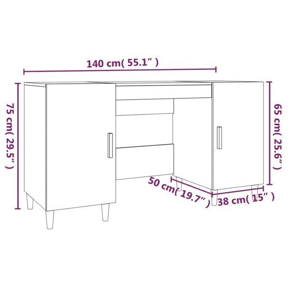 Berkfield Desk Grey Sonoma 140x50x75 cm Engineered Wood