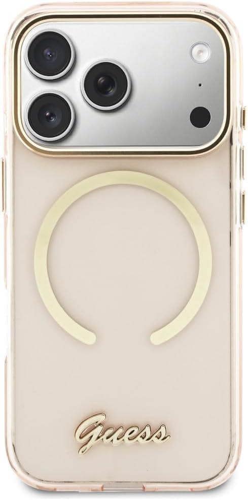 Guess IML Script Metal Logo Case with MagSafe for iPhone 17 Pro Max 6.9" Pink  - GUHMP17X5HTCSMSP