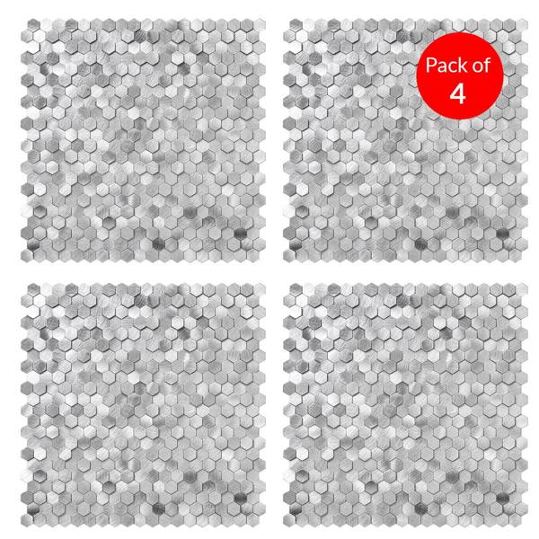ENER-J HexaGloss Aluminum Peel & Stick Tile, Size: 305.9 x 306.8 x 4mm (Pack of 4)