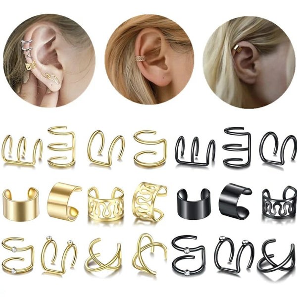 The Colourful Aura 6 Piece Gold Adjustable Wire No Piercing Everyday Cartilage Helix Ear Cuff