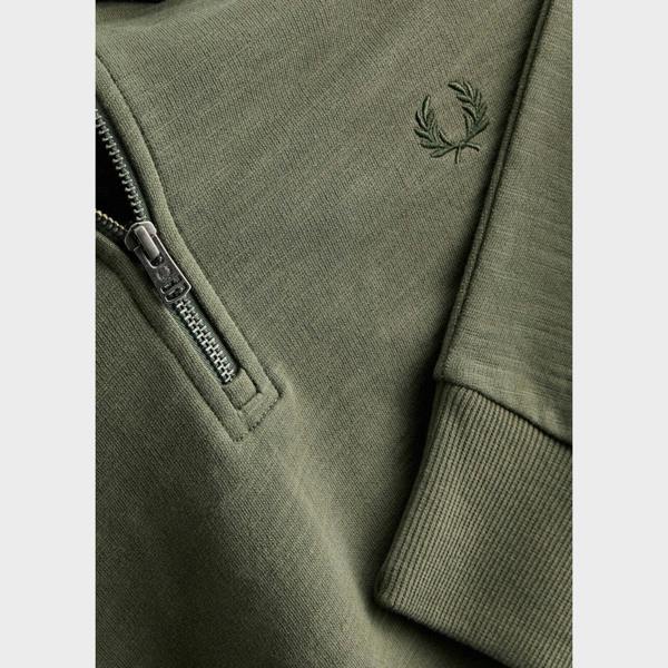 Fred Perry Laurel Wreath Logo Half Zip Collared Sweatshirt Khaki Green