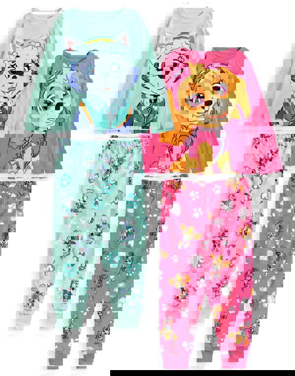 Paw Patrol Girls Multicoloured Skye and Everest Multi-Pack of 2 Long Sleeve Long Leg Pyjama Set