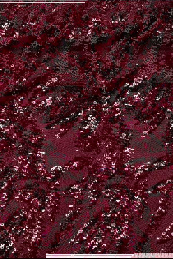 Sequin Leaf Long Sleeve Maxi Dress - Burgundy DR4359