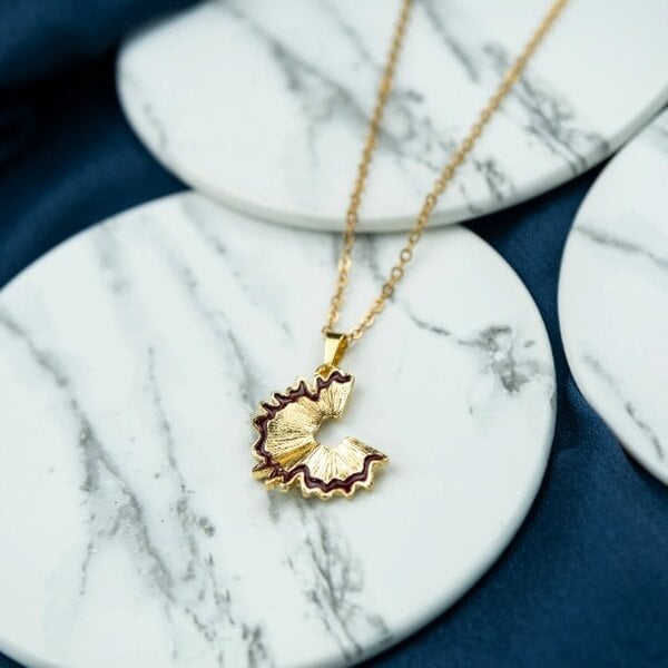 The Colourful Aura Orange Pencil Peel Shavings Minimalist Teacher School Pendant Necklace
