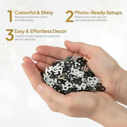 65th Birthday Black and Silver Foil Confetti Party Table Decoration Set, 1 Pack to 4 Pack Options image 7