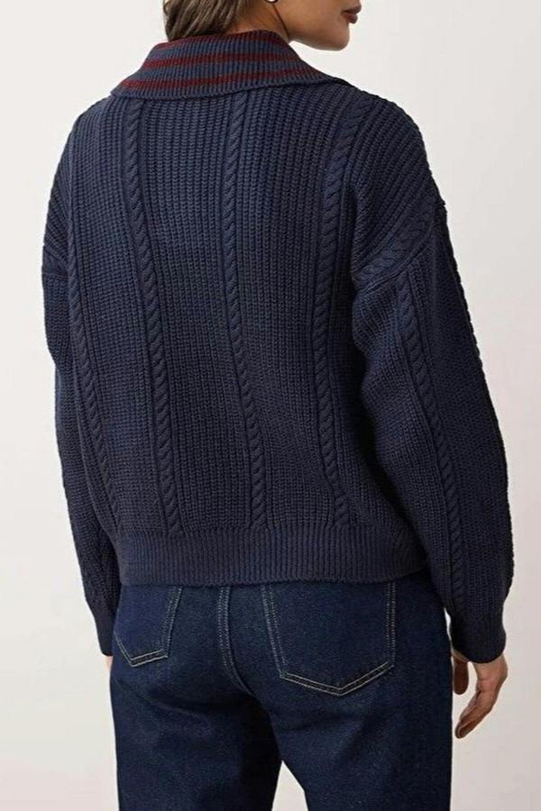 WOVCOR Braided Wide Fit Turn-Down Neck Knit Sweater