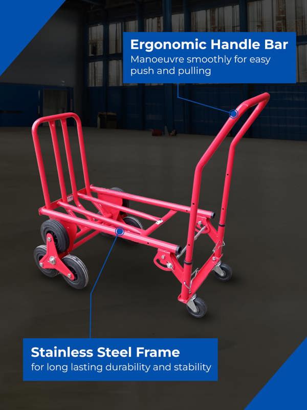 Bristol Tool Company 1894 2-in-1 Heavy-Duty Stair Climber & Platform Sack Truck, 150kg/200kg Capacity, Steel Frame, Red