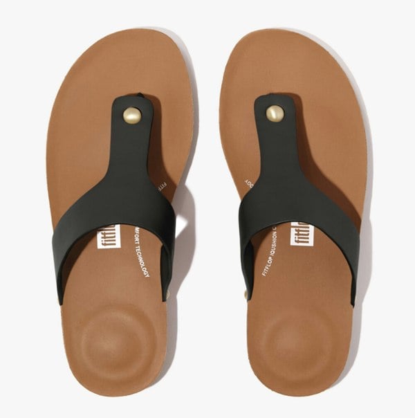 FitFlop iQUSHION LEATHER Womens Toe Post Black