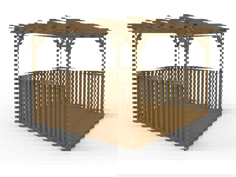 Arbor Garden Solutions Square Pergola And Decking Kit With Three Side Balustrade