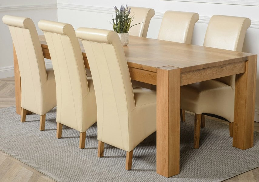 That's Furniture Kuba Extra Large Oak Dining Table with Montana Leather Chairs