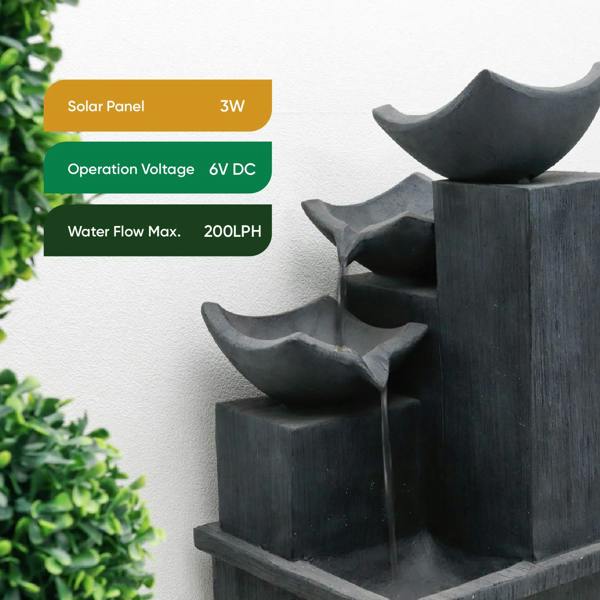 Gardenwize Solar-Powered 3-Tier Cascading Slate Water Feature with Battery Backup