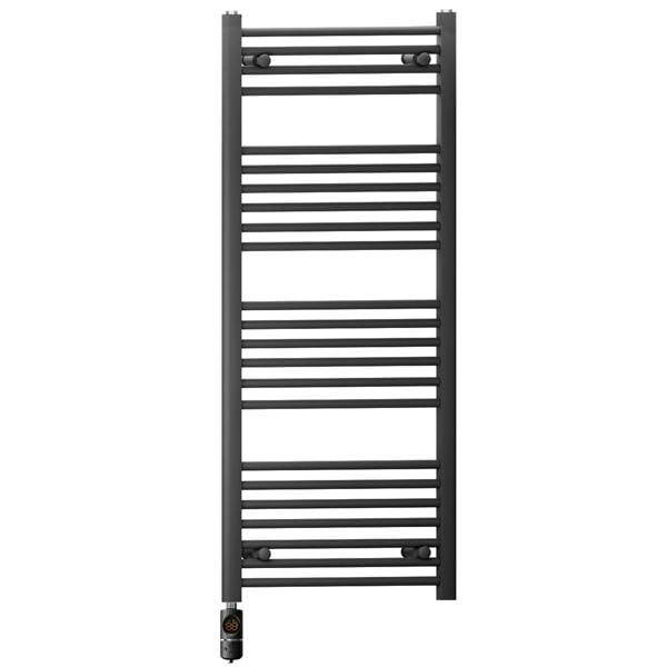 MYHOMEWARE 600 x 1200 mm Matt Black Electric Bathroom Towel Rail Radiator Heater With AF Thermostatic Electric Element Pre-Filled