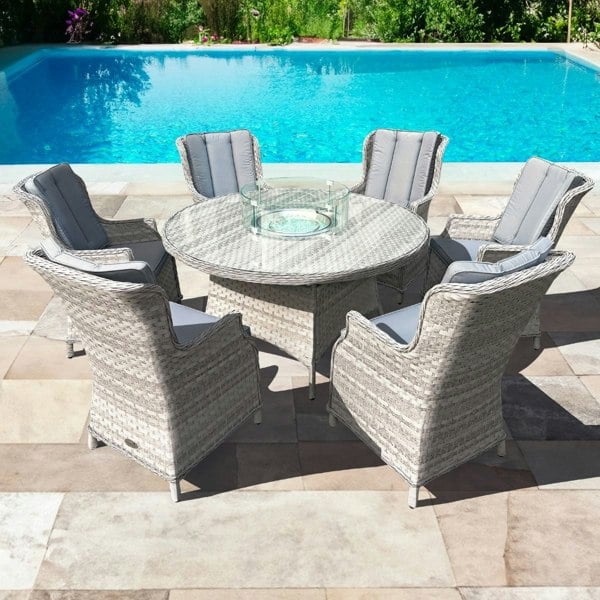 Oseasons Knightsbridge XL Rattan 6 Seat Firepit Dining Set in Dove Grey