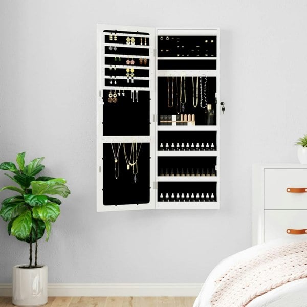 Berkfield Mirror Jewellery Cabinet with LED Lights Wall Mounted White