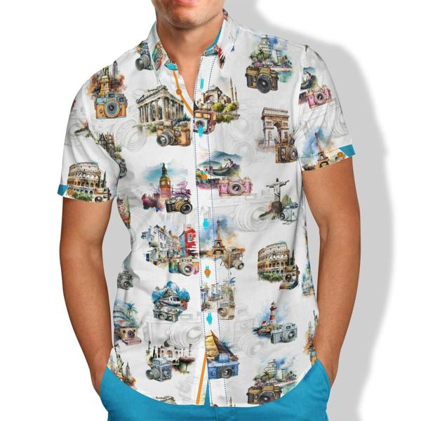 THE WORLD LENS CAMERA PRINT SHORT SLEEVE SHIRT - Claudio Lugli Shirts