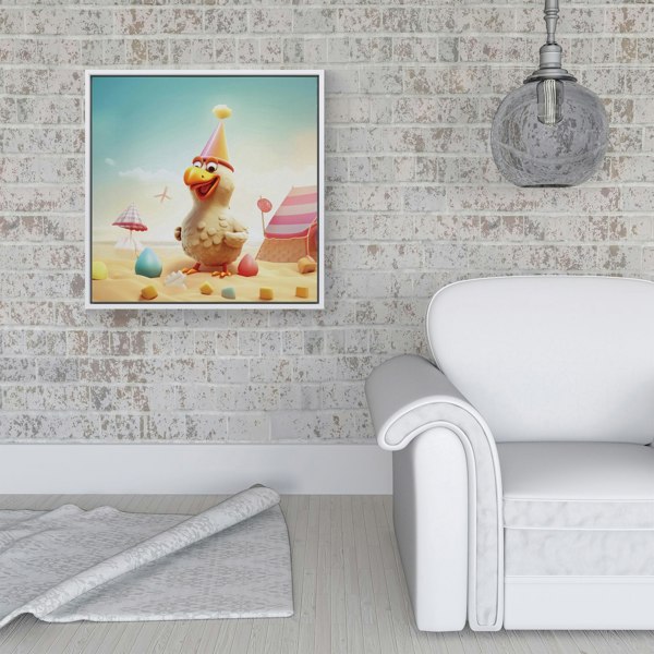 Warren Reed Funky Chicken On A Beach Holiday Framed Canvas