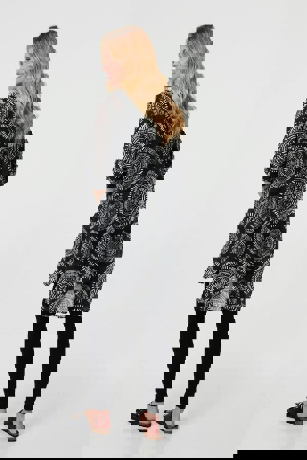 Black | Abstract Sheer Relaxed Longline Blouse
