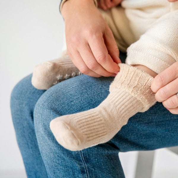 Little Sock Co. Cosy Stay On Winter Warm Non Slip Baby Socks - 5 Pack in Pink Stripe & Biscuit