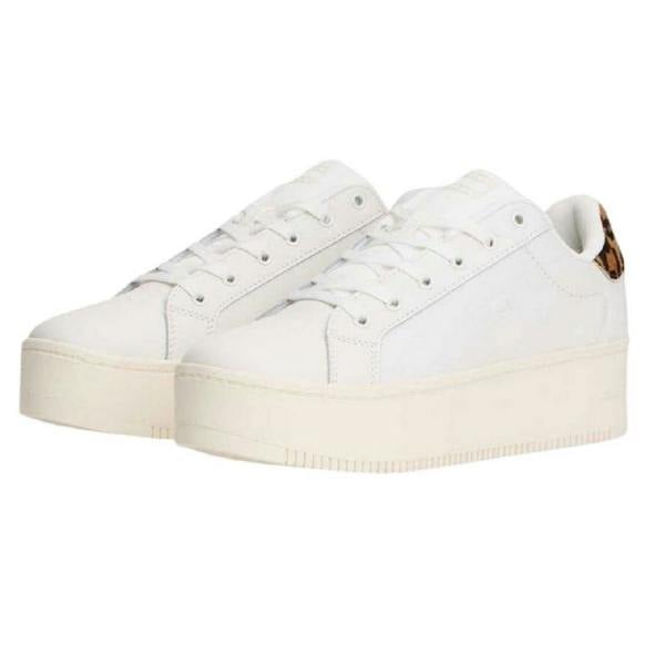 Tommy Jeans Womens/Ladies Leopard Print Leather Platform Trainers - Ivory/Leopard - 