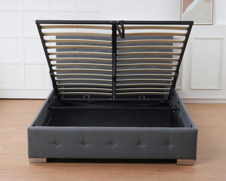 The Oslo Grey Linen Tufted Ottoman Bed Frame - Madefor.Living