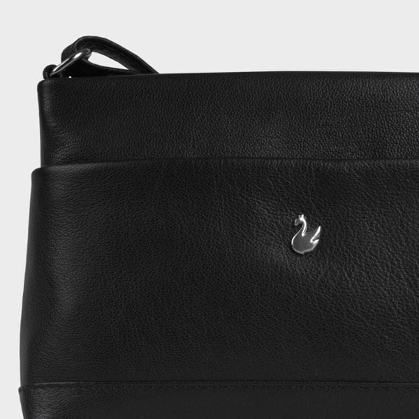 Assots London 'SANDRA' Black Soft Nappa Full Grain Real Leather Crossbody Bag