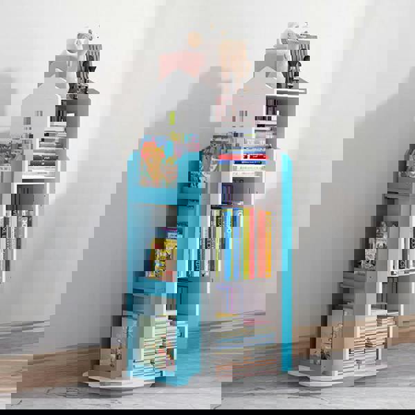 Living and Home House Frame Rotating Bookshelf Storage Rack - Blue