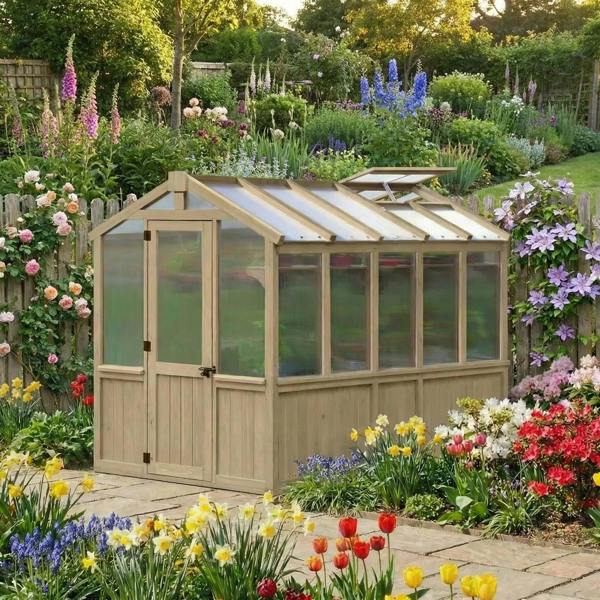 Yardistry Wooden Potting Shed & Greenhouse 6.7ft x 9.7ft (2.04m x 2.9m), Meridian Series Greenhouse at Home 1