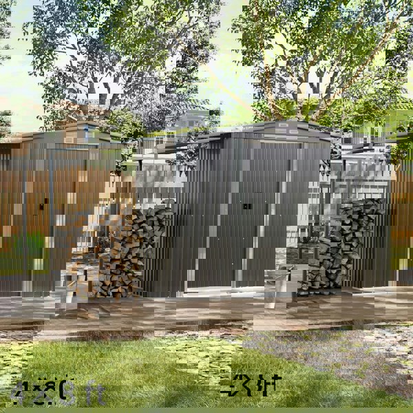 4×8 ft/ 6×8 ft Metal GardenStorage Shed with Log Storage Garden Sheds Living and Home 4×8 ft