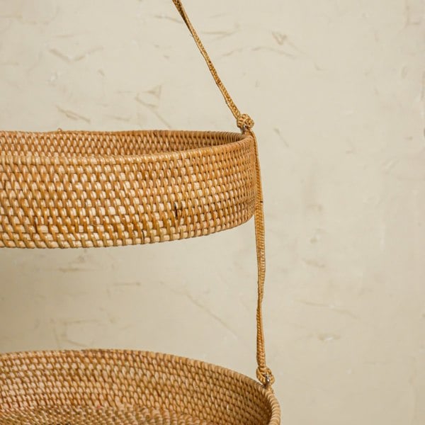 White wash rattan hanging kitchen basket counter organisation wicker