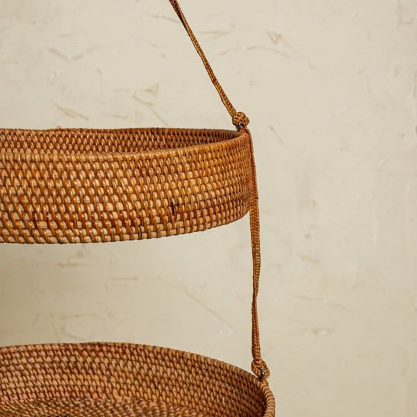 Natural rattan hanging kitchen counter basket styled organisation