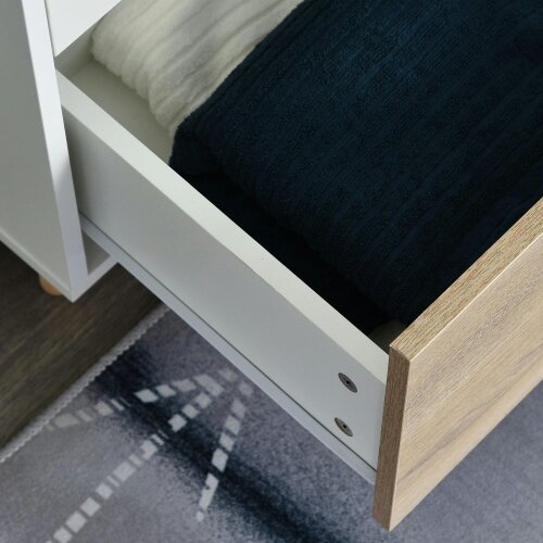 Wyld Haus Belamar White and Natural 2 Door Wardrobe With Hanging Rail 2 Drawers And Wooden Legs