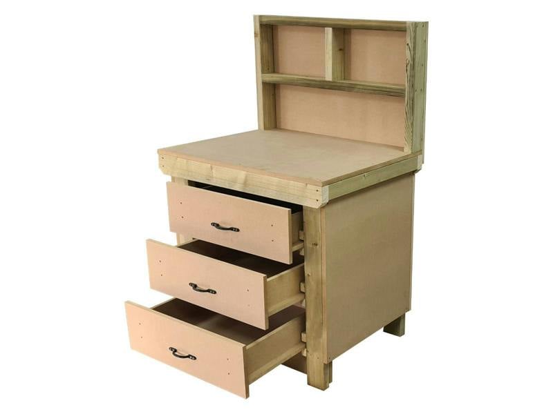Wooden MDF Top Workbench – Sturdy Tool Cabinet with Multiple Drawers for Organized Storage and Back Panel, Ideal for Dry Indoor Spaces Such as Garages, Workshops, and Studios