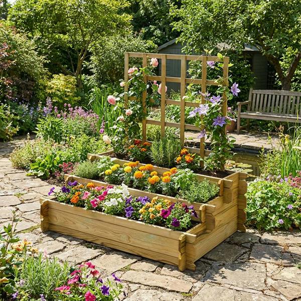 Cerland Angelic 3-Tier Raised Bed with Trellis 1m x 0.8m 154L Raised Planter