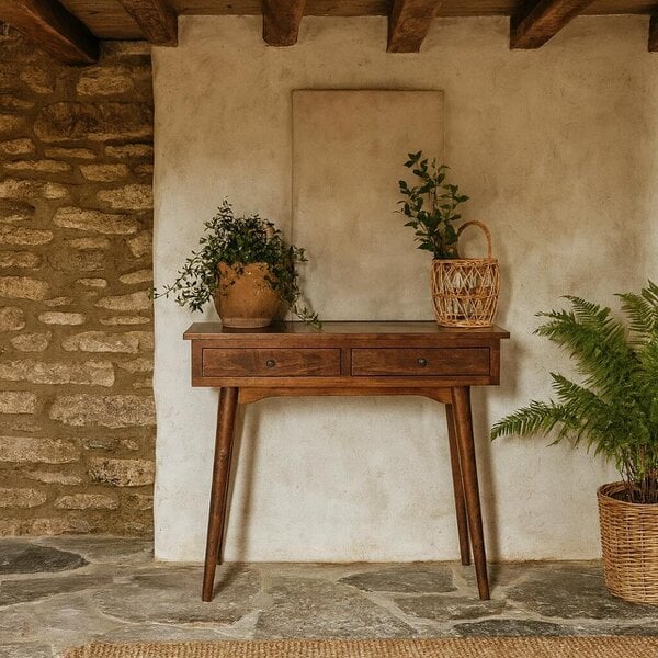 Wyld Haus Kealakekua Chestnut Mango Wood Hallway 2 Drawer Console Table