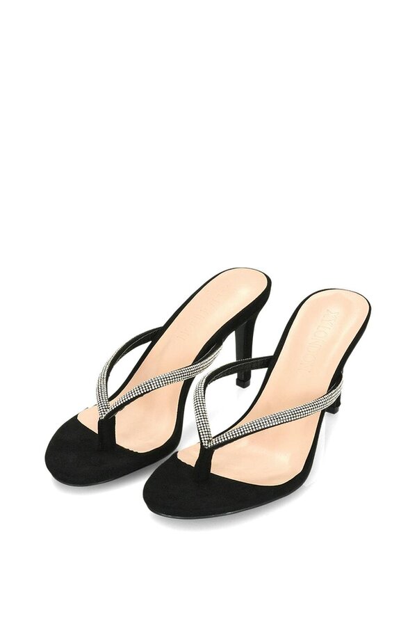 XY LONDON Thong Strap Slip On Stiletto Diamante Heeled Sandal Mules