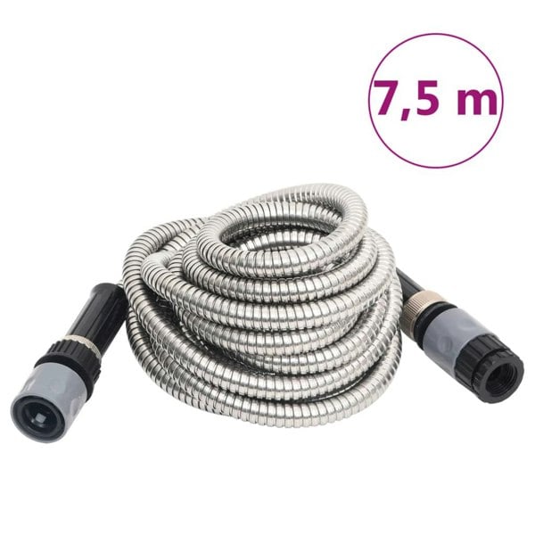 Berkfield Garden Hose with Spray Nozzle Silver 0.6" 7.5 m Stainless Steel