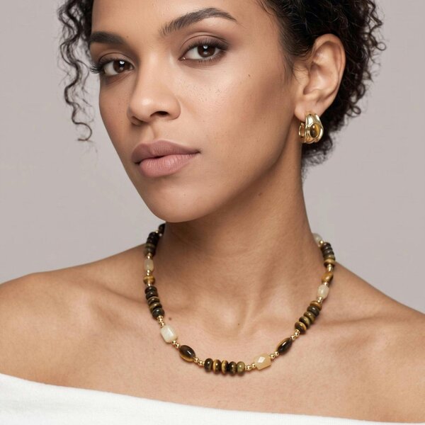 Uchi & Soto Nekomeishi Tiger's Eye Beaded Necklace
