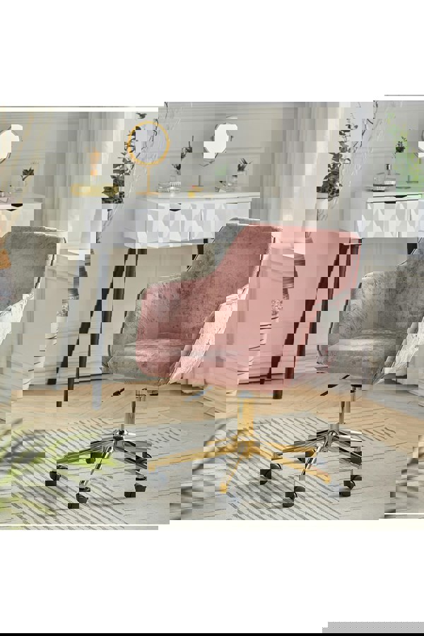 Living and Home Velvet Upholstered Home Office Swivel Chair