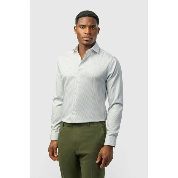 Alexandre Silver Alexandre Tailored Fit Sage Non Iron Stripe Single Cuff Shirt